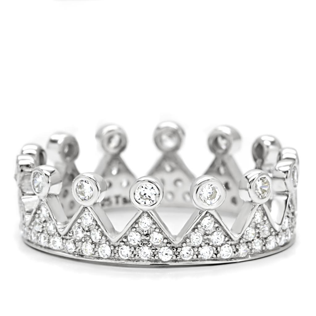 TS011 - Rhodium 925 Sterling Silver Ring with AAA Grade CZ  in Clear-2